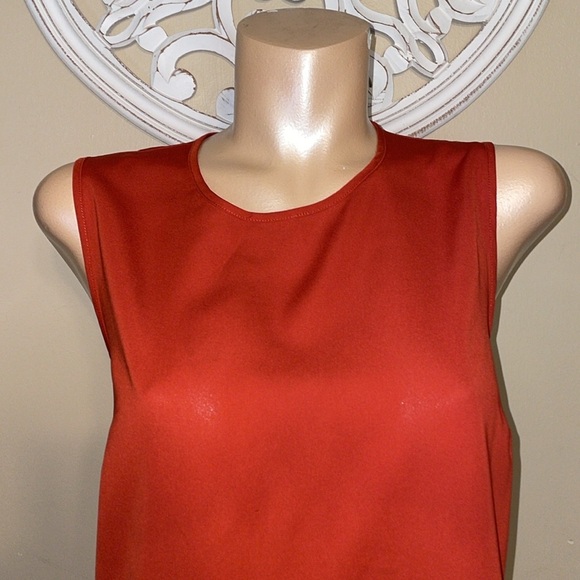 BCBG women’s blouse large 12 14 peplum sleeveless orange red rustic tailor NWT - Picture 2 of 9